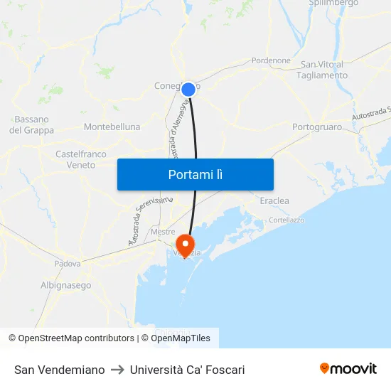 San Vendemiano to Università Ca' Foscari map