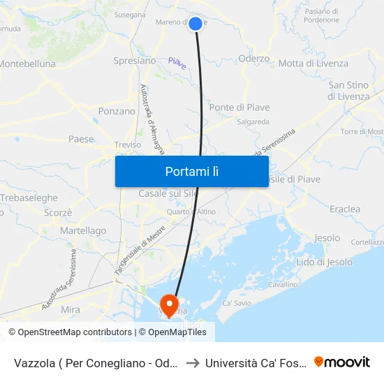Vazzola ( Per Conegliano - Oderzo) to Università Ca' Foscari map