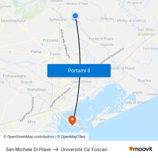 San Michele Di Piave to Università Ca' Foscari map