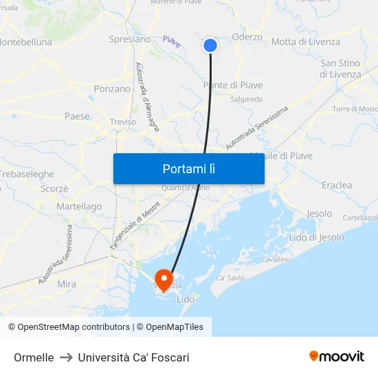 Ormelle to Università Ca' Foscari map