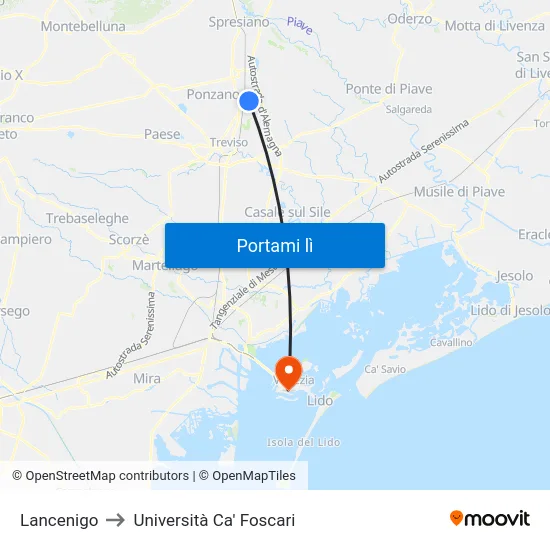 Lancenigo to Università Ca' Foscari map