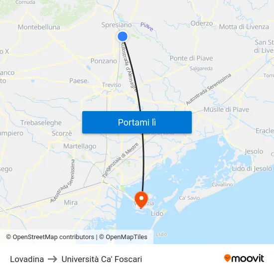 Lovadina to Università Ca' Foscari map