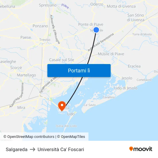 Salgareda to Università Ca' Foscari map