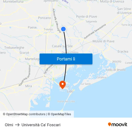Olmi to Università Ca' Foscari map