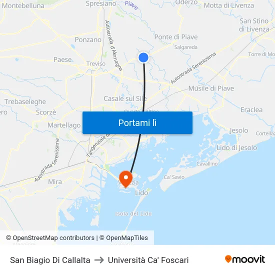 San Biagio Di Callalta to Università Ca' Foscari map