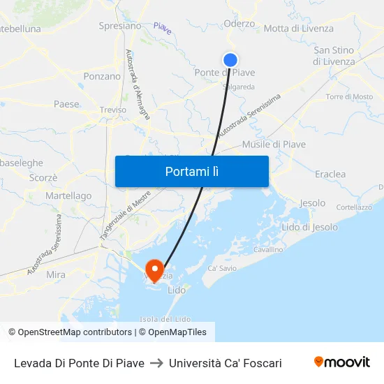 Levada Di Ponte Di Piave to Università Ca' Foscari map