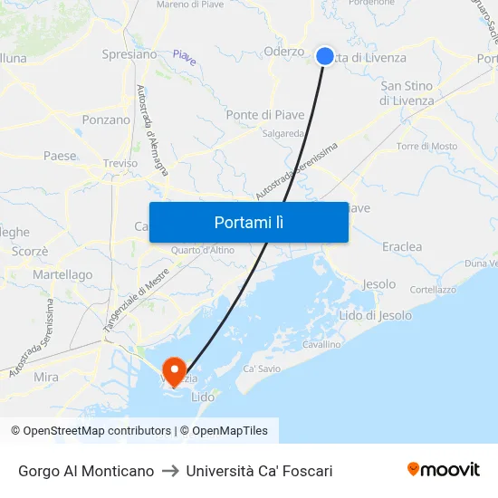Gorgo Al Monticano to Università Ca' Foscari map