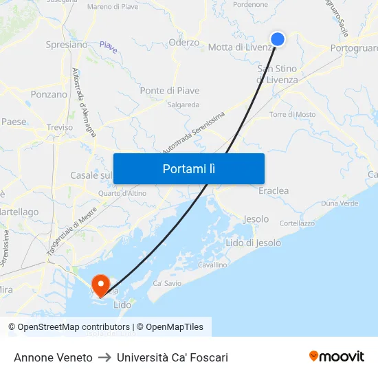 Annone Veneto to Università Ca' Foscari map