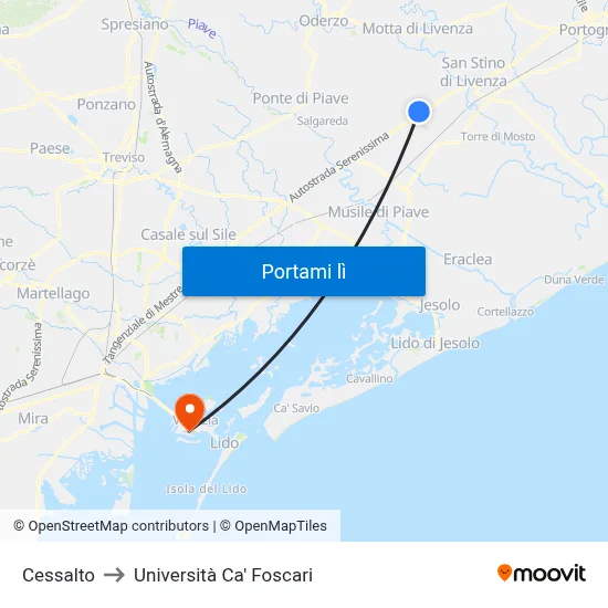 Cessalto to Università Ca' Foscari map