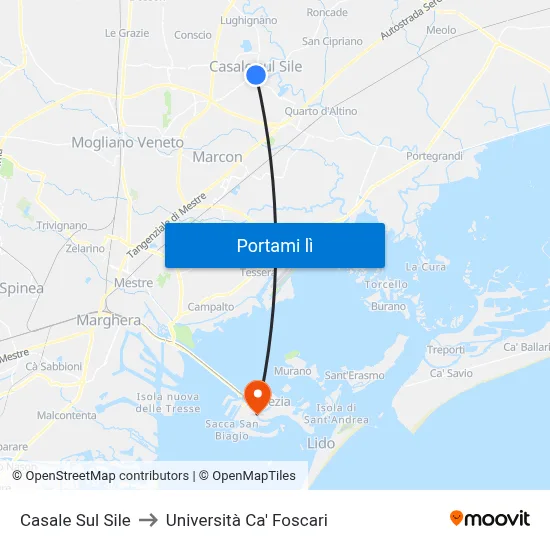 Casale Sul Sile to Università Ca' Foscari map