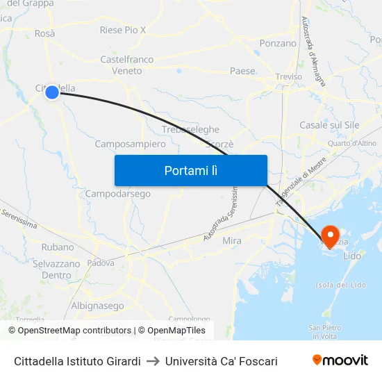 Cittadella Istituto Girardi to Università Ca' Foscari map
