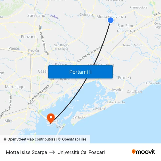 Motta  Isiss Scarpa to Università Ca' Foscari map