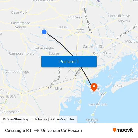 Cavasagra P.T. to Università Ca' Foscari map