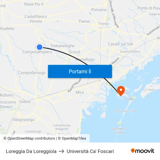 Loreggia Da Loreggiola to Università Ca' Foscari map