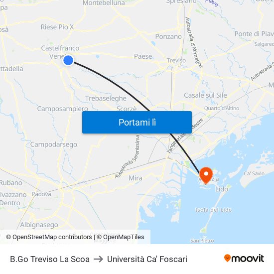 B.Go Treviso La Scoa to Università Ca' Foscari map