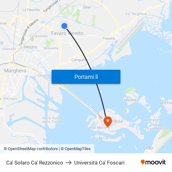 Ca' Solaro Ca' Rezzonico to Università Ca' Foscari map