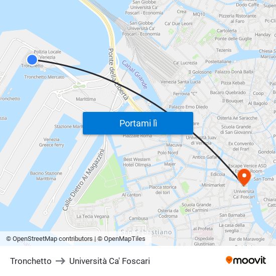 Tronchetto to Università Ca' Foscari map