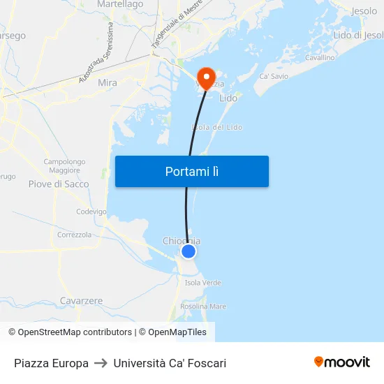 Piazza Europa to Università Ca' Foscari map