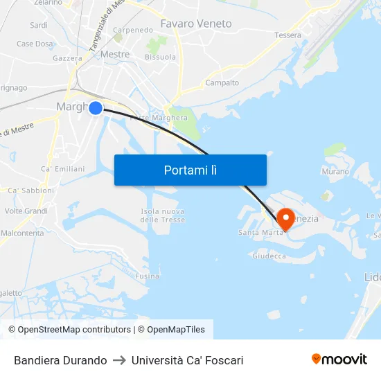 Bandiera Durando to Università Ca' Foscari map