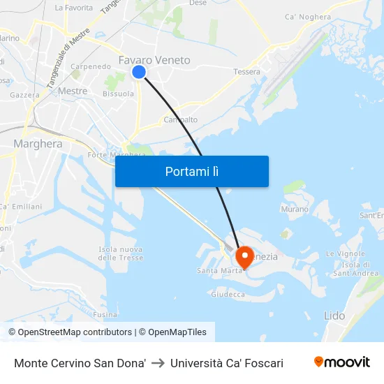 Monte Cervino San Dona' to Università Ca' Foscari map