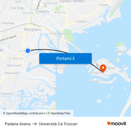 Padana Avena to Università Ca' Foscari map