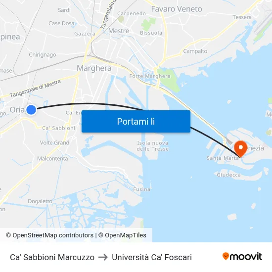 Ca' Sabbioni Marcuzzo to Università Ca' Foscari map