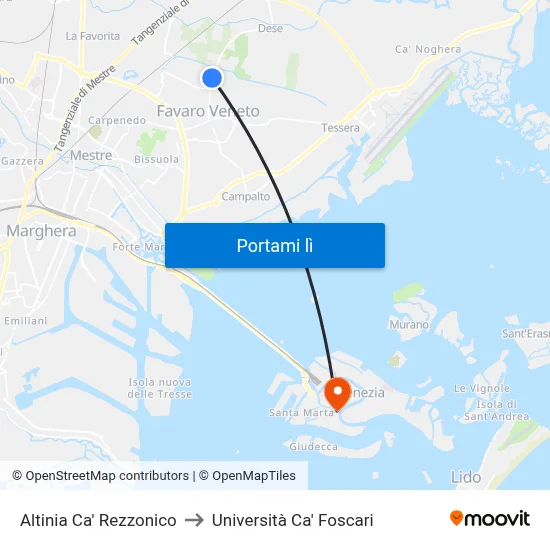 Altinia Ca' Rezzonico to Università Ca' Foscari map