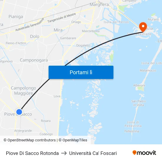 Piove Di Sacco Rotonda to Università Ca' Foscari map