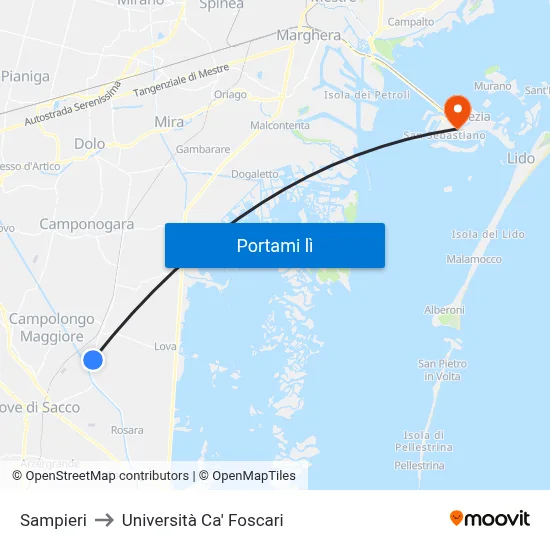 Sampieri to Università Ca' Foscari map