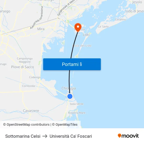 Sottomarina Celsi to Università Ca' Foscari map