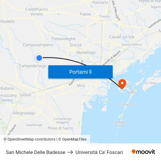 San Michele Delle Badesse to Università Ca' Foscari map