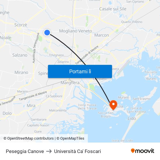 Peseggia  Canove to Università Ca' Foscari map