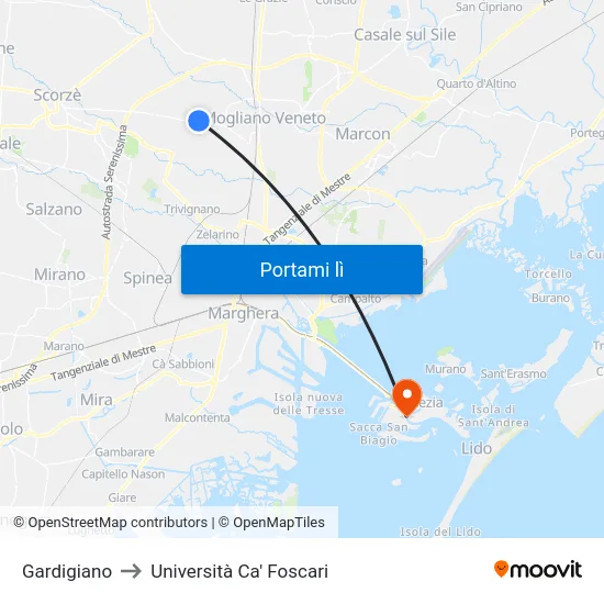 Gardigiano to Università Ca' Foscari map