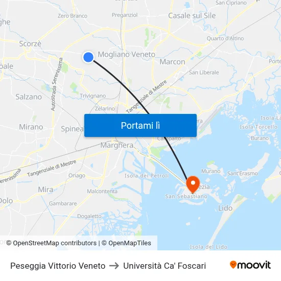 Peseggia  Vittorio Veneto to Università Ca' Foscari map