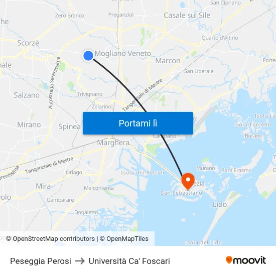 Peseggia Perosi to Università Ca' Foscari map