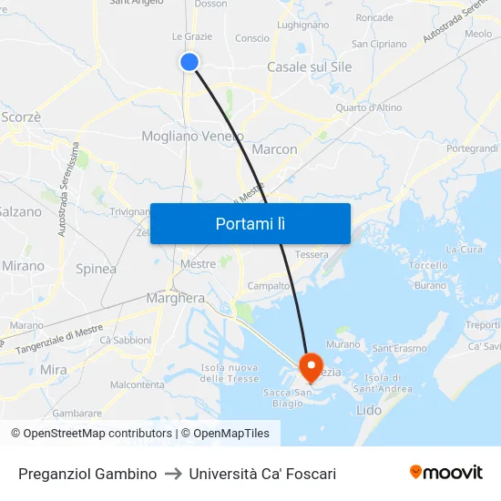 Preganziol Gambino to Università Ca' Foscari map