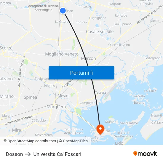Dosson to Università Ca' Foscari map