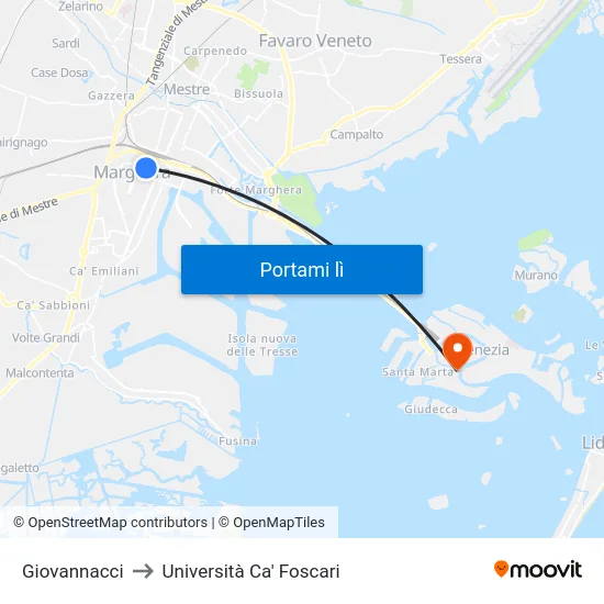 Giovannacci to Università Ca' Foscari map