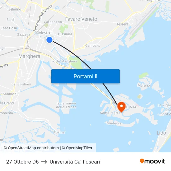 27 Ottobre D6 to Università Ca' Foscari map