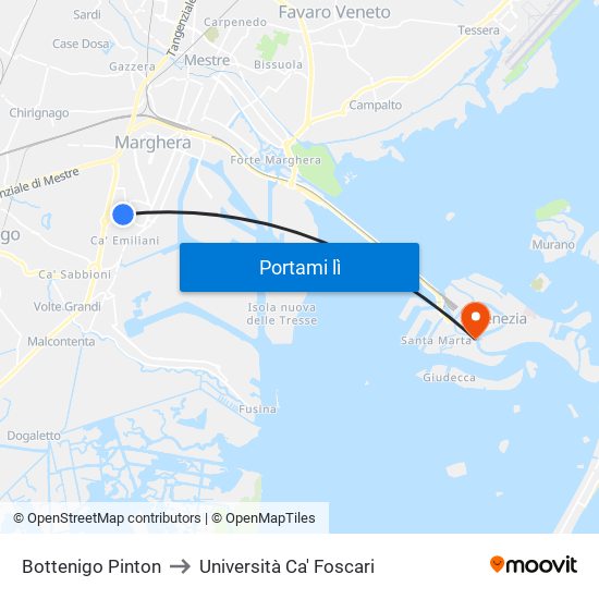Bottenigo Pinton to Università Ca' Foscari map