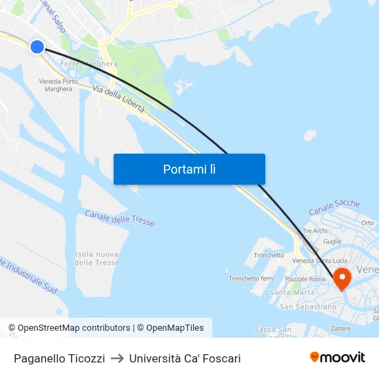 Paganello Ticozzi to Università Ca' Foscari map