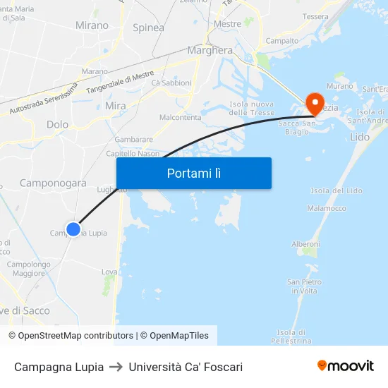 Campagna Lupia to Università Ca' Foscari map