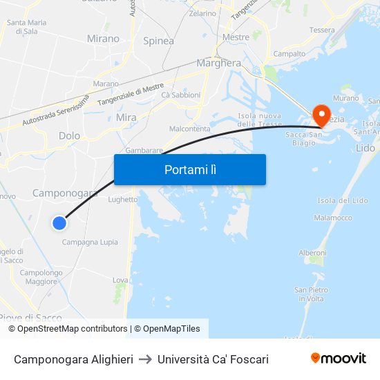 Camponogara Alighieri to Università Ca' Foscari map