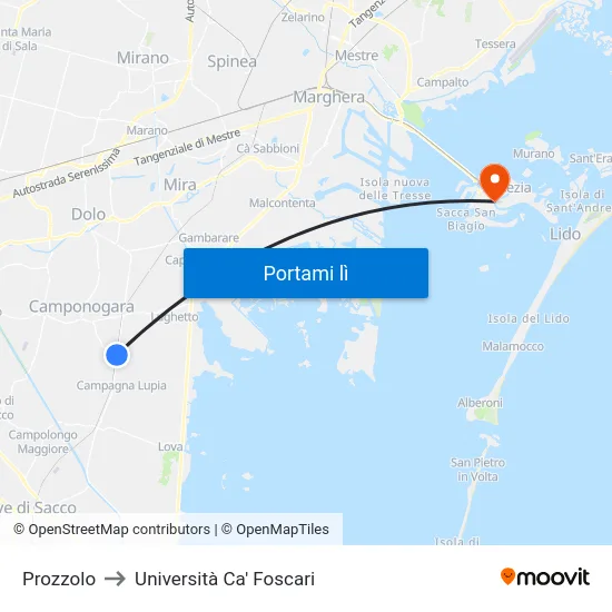 Prozzolo to Università Ca' Foscari map