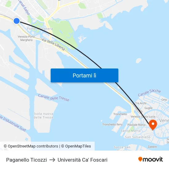 Paganello Ticozzi to Università Ca' Foscari map