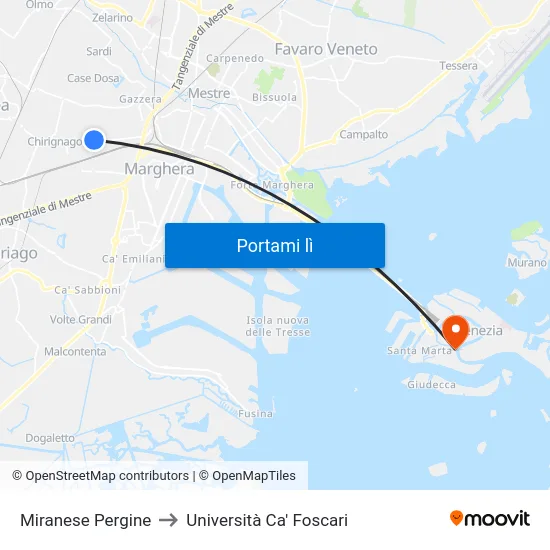 Miranese Pergine to Università Ca' Foscari map