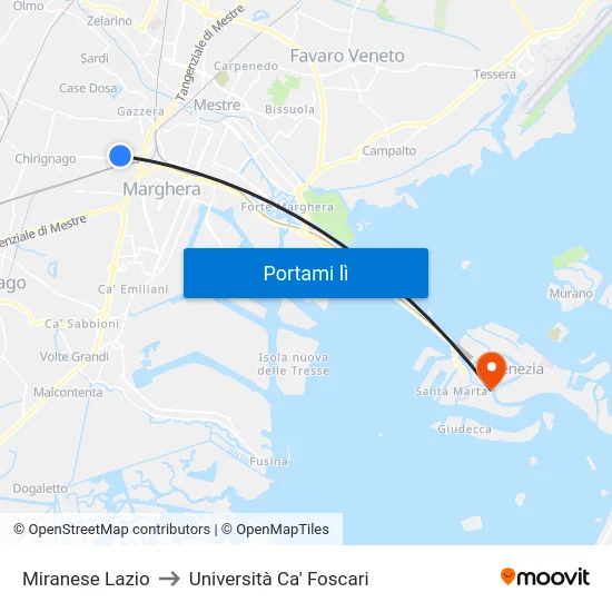 Miranese Lazio to Università Ca' Foscari map
