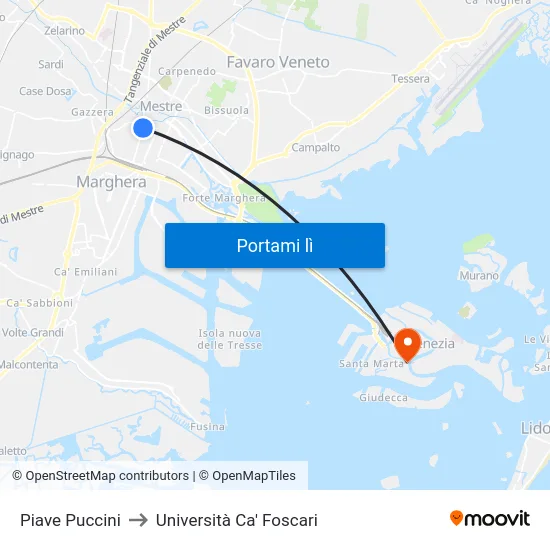 Piave Puccini to Università Ca' Foscari map