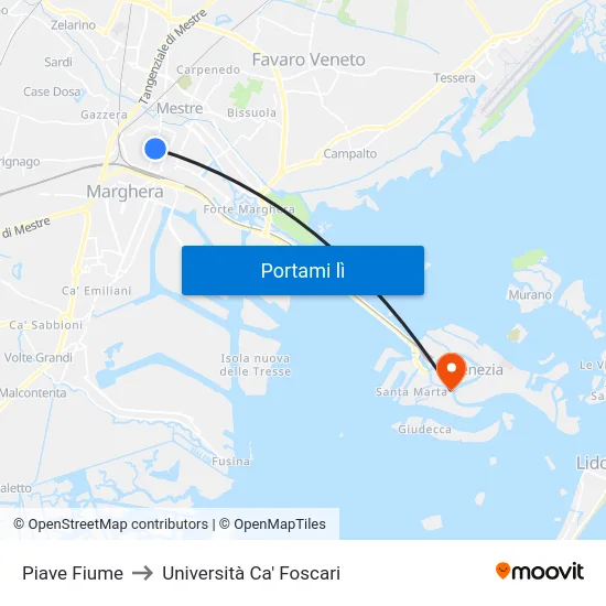 Piave Fiume to Università Ca' Foscari map