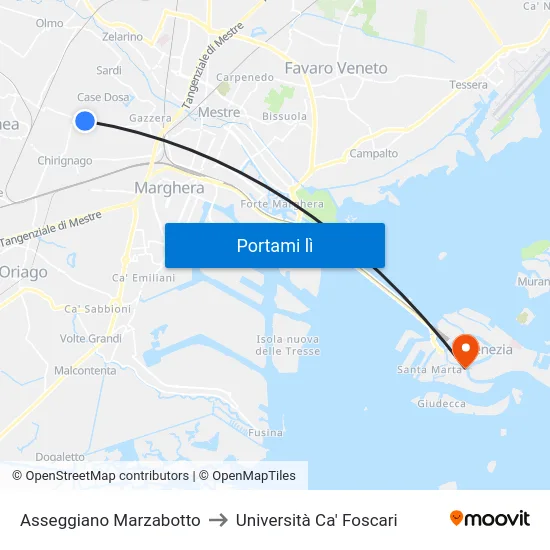 Asseggiano Marzabotto to Università Ca' Foscari map